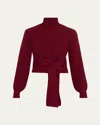 Toccin Aspen Wool And Cashmere Tie-front Turtleneck Sweater In Burgundy