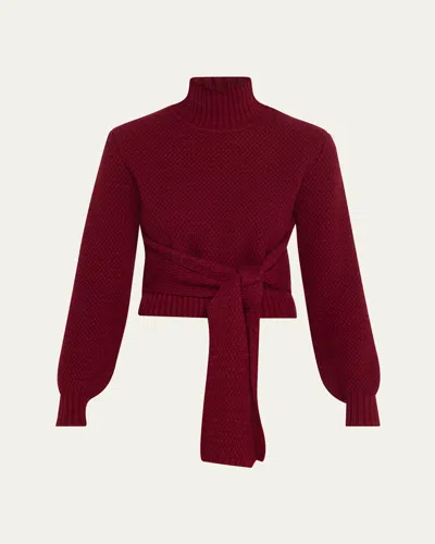 Toccin Aspen Wool And Cashmere Tie-front Turtleneck Sweater In Burgundy