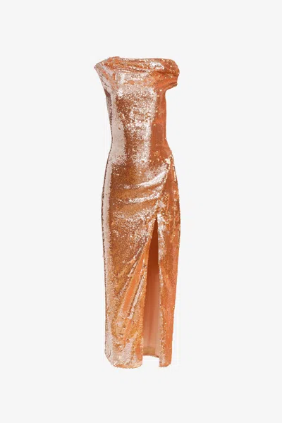 Toccin Audrey Asymmetrical Draped Midi Dress - Pos In Orange