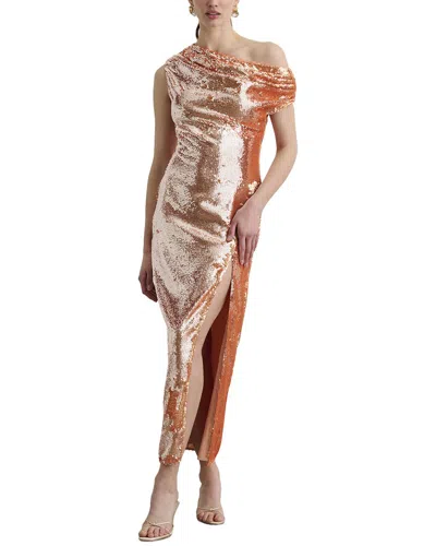 Toccin Audrey Asymmetrical Draped Midi Dress In Gold