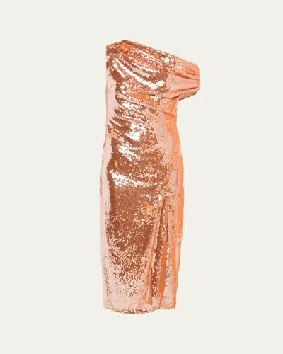 Toccin Audrey Sequined Asymmetrical Dress In Orange