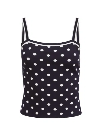 Toccin Avalon Polka-dot Knitted Silk Top In Blue
