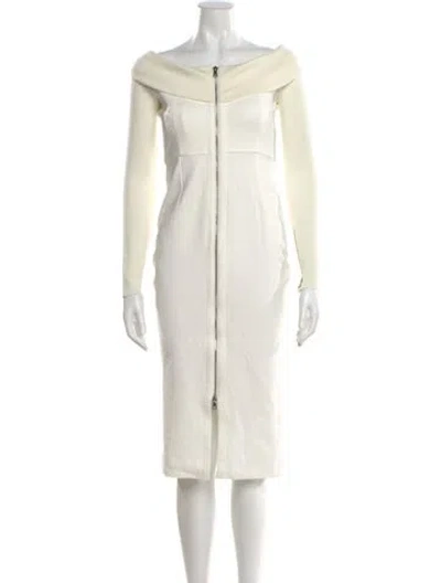 Pre-owned Toccin Bateau Neckline Knee-length Dress In White