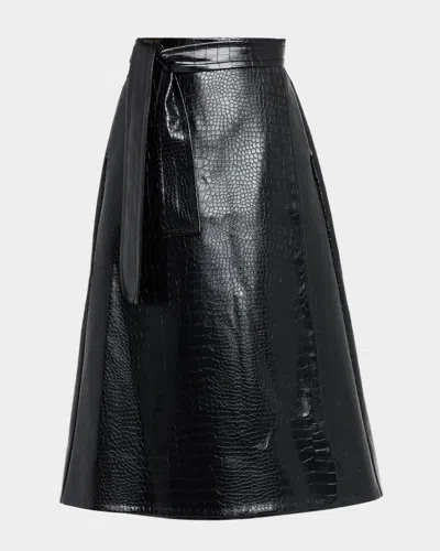 Toccin Beatrice Croc-embossed Vegan Leather Wrap Skirt In Black