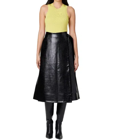 Toccin Beatrice Croc-embossed Vegan Leather Wrap Skirt In Black