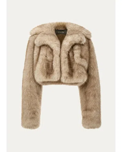 Toccin Bellamy Cropped Faux Fur Coat In Fawn