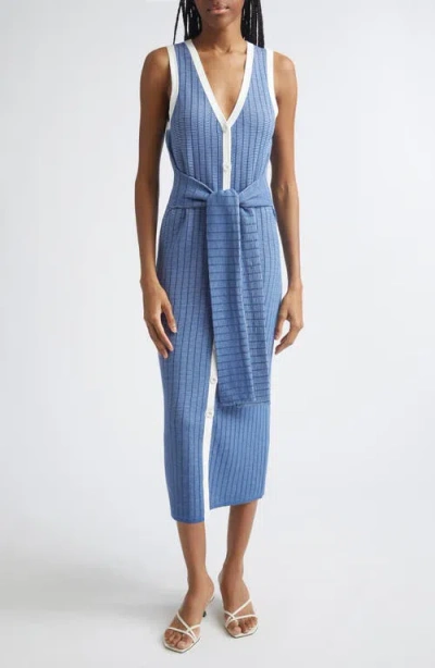 Toccin Bex Tie-front Sleeveless Midi Dress In Blue