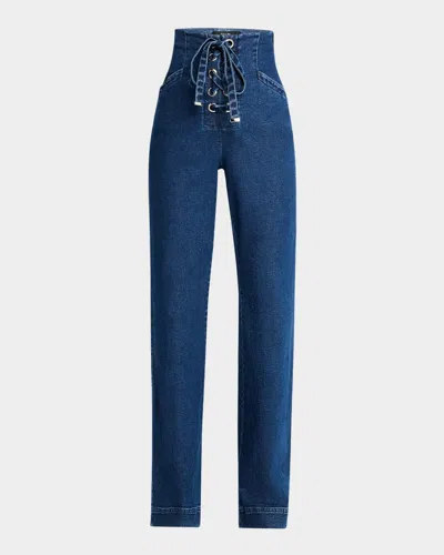 Toccin Birkin Denim Laced-up Flare Pants In Indgo