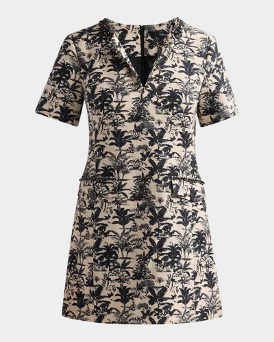 Toccin Blythe Embellished Palm Jacquard Mini Shift Dress