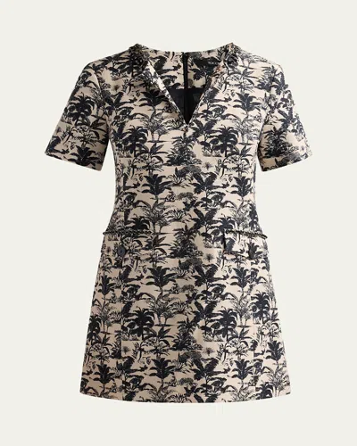 Toccin Blythe Embellished Palm Jacquard Mini Shift Dress In Jet  Natural