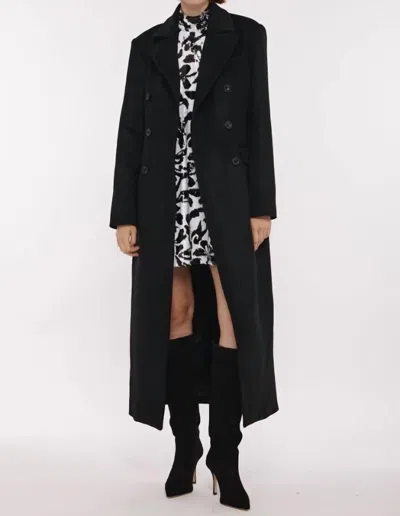 Toccin Bria Strong Shoulder Double Breasted Tailored Coat In Black