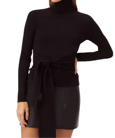 Toccin Brielle Long Sleeve Tie-front Turtleneck Top In Jet Black