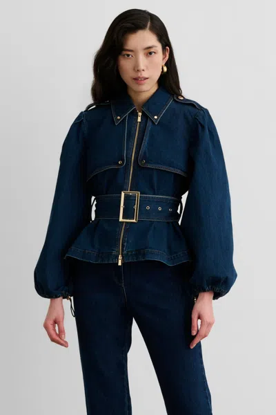 Toccin Brighton Belted Zip-front Jacket In Blue