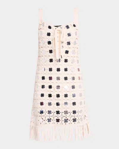 Toccin Brinkley Mirror Lace-up Fringe Dress In Ivory
