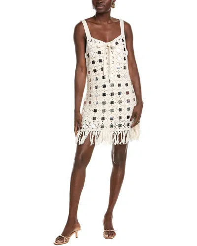 Toccin Brinkley Mirror Laced-up Fringe Mini Dress In White