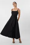 Toccin Cady Corset Tie Front Midi Dress In Black