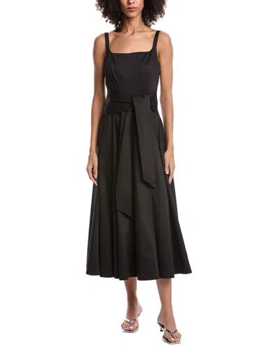 Toccin Cady Tie Front Corset Midi Dress In Black