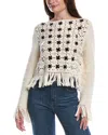 Toccin Camilla Mirror Long Sleeve Fringe Top In Multi