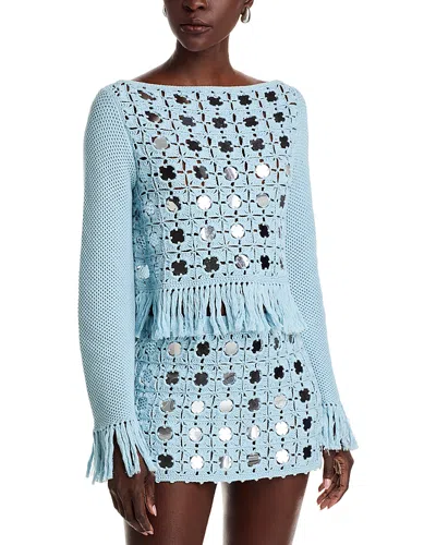 Toccin Camilla Mirror Fringe Top In Blue