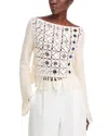 Toccin Camilla Mirror Long Sleeve Fringe Top In Ivory