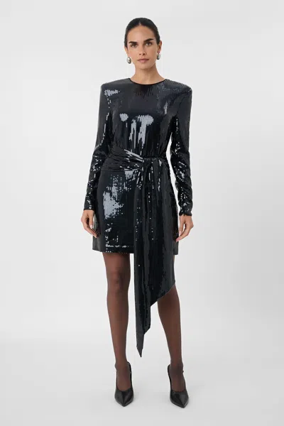 Toccin Carlotta Sash Sequin Mini Dress In Black