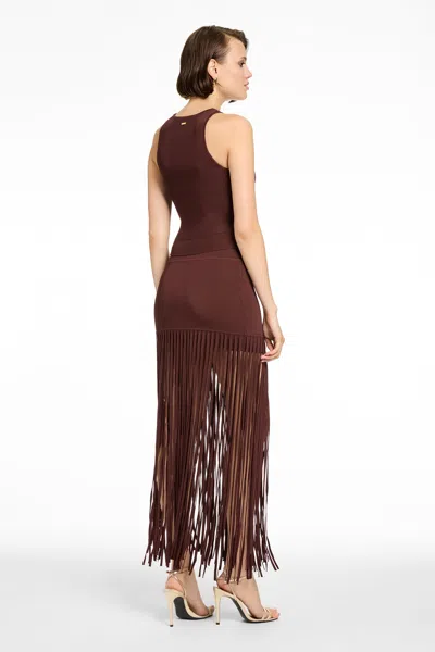 Toccin Carlyle Short Skirt With Fringe In Brown