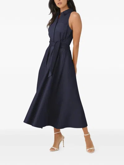 Toccin Chelsea Tie-front Sleeveless Midi Cotton Shirt Dress In Blue
