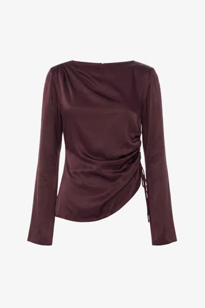 Toccin Cilina Long Sleeve Ruched Top In Burgundy