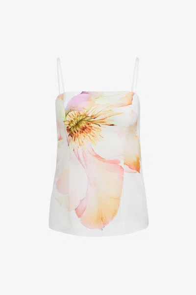 Toccin Claudelle Floral-print Sculpted Top In White