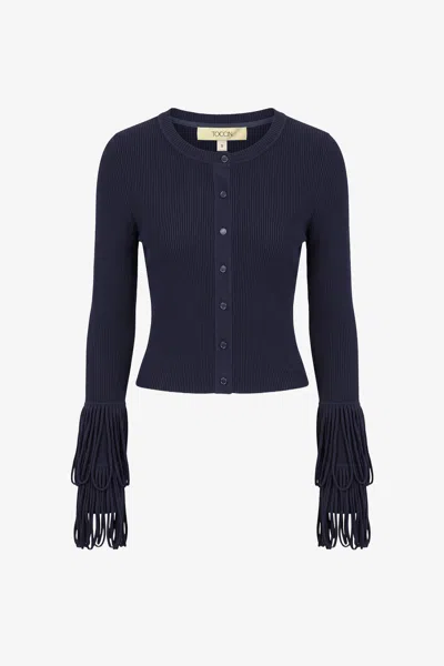 Toccin Claudia Cardigan With Loop Fringe In Blue