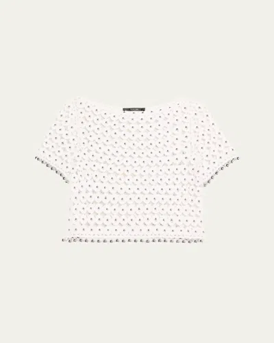 Toccin Coco Boat-neck Crochet Top In Optic/ Silver