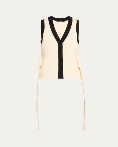 Toccin Collins Sleeveless Knit Tie-front Vest In Ivory/jet