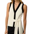 Toccin Collins Sleeveless Tie-front Vest In Ivory Jet In Black