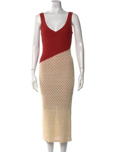 Pre-owned Toccin Colorblock Pattern Long Dress In Neutral