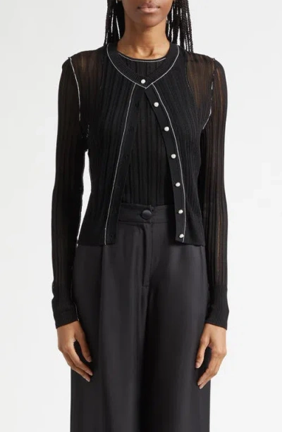 Toccin Crosby Ribbed Button Front Crop Cardigan In Black