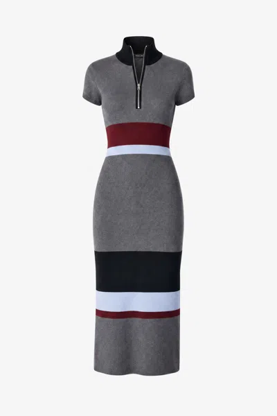 Toccin Dasha Cap Sleeve Mock Neck Half Zip Midi Dress In Sky/oxblood Multi