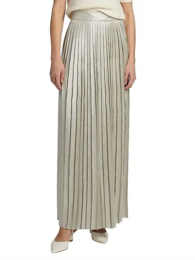 Toccin Dillon Pleated Midi Skirt In Sage In Silver