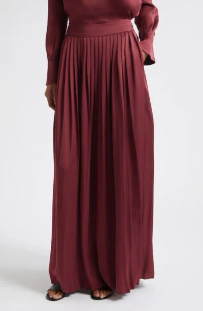 Toccin Pleated Dillon Midi Skirt In Burgundy