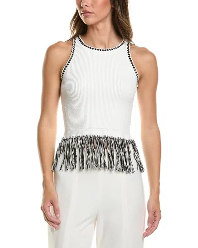Toccin Dottie Fringe Racer Cotton Tank In White