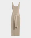 Toccin Elia Tie-front Ribbed Midi Dress In Neutral
