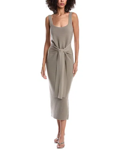 Toccin Elia Tie Front Sash Wool-blend Dress In Gray