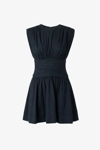 Toccin Eloise Strong Shoulder Ruched Mini Dress In Black