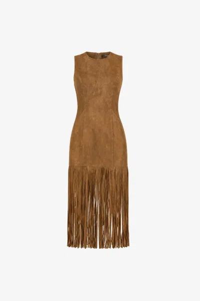 Toccin Esther Seamed Mini Dress With Fringe In Brown