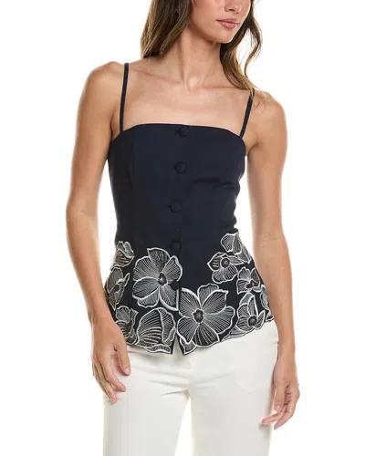 Toccin Eve Square Neck Button Front Cutaway Top In Blue