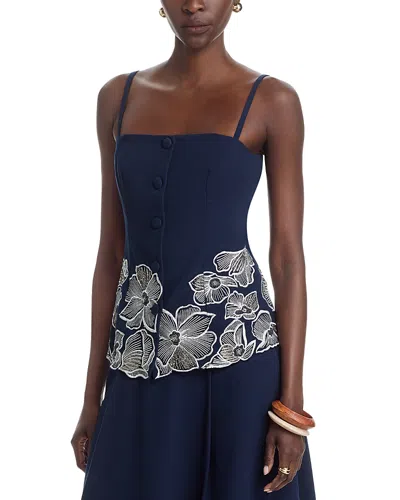 Toccin Eve Square Neck Button Front Cutaway Top In Blue
