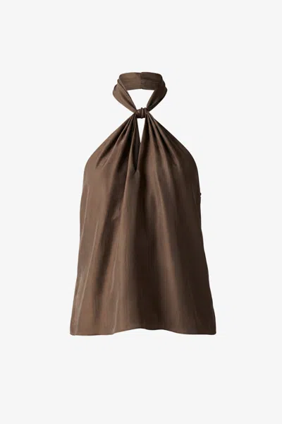 Toccin Everlee Knotted Halterneck Blouse In Brown