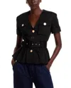 Toccin Ezra Peplum Hem Safari Top In Black