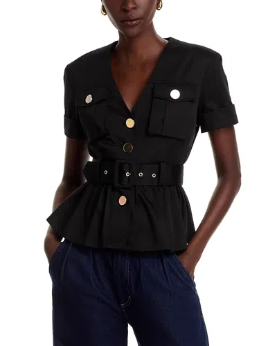 Toccin Ezra Peplum Hem Safari Top In Black