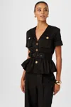Toccin Ezra Peplum Hem Safari Top In Black