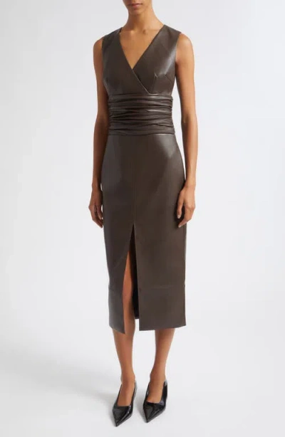 Toccin Fabiana Ruched Faux Leather Midi Dress In Multi